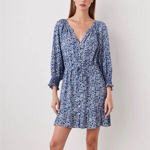 Rails Blue and White Ruched Sundress with V-Neck